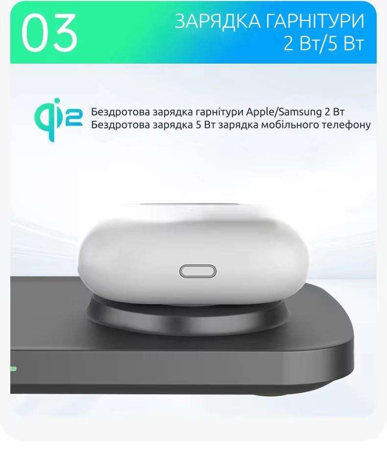 Док-станция беспроводная QINETIQ Qi2 3в1 Magsafe T255 25W для Iphone Apple watch Samsung Galaxy watch (2320804876) - фото 9