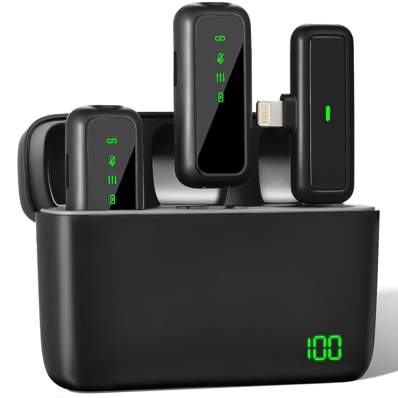 Микрофон двойной петличный Savetek P34-2 Lightning для Apple iPhone/iPad беспроводной с зарядным кейсом до 20 м