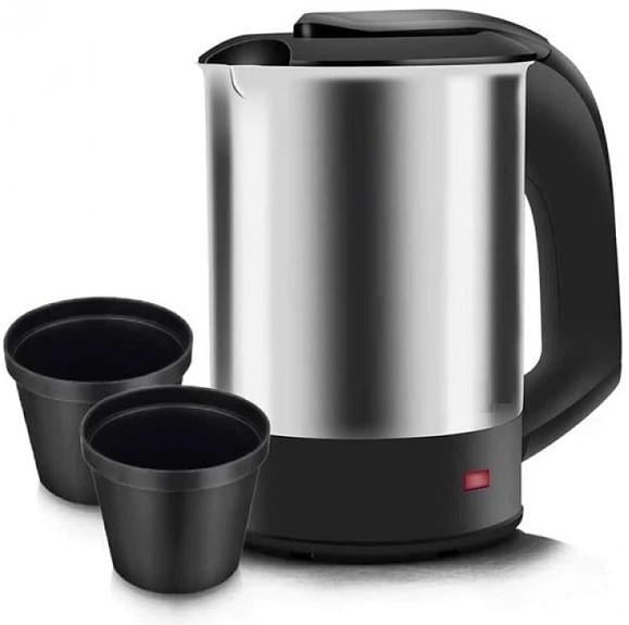 Электрочайник Domotec MS-7887 дорожный с чашками 0,5 л 1500W Black-Silver (3_08389)