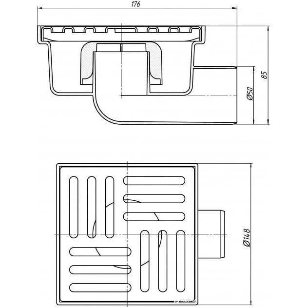 Трап горизонтальный Ani Plast TA5112 с нержавеющей решеткой 150x150 - фото 2