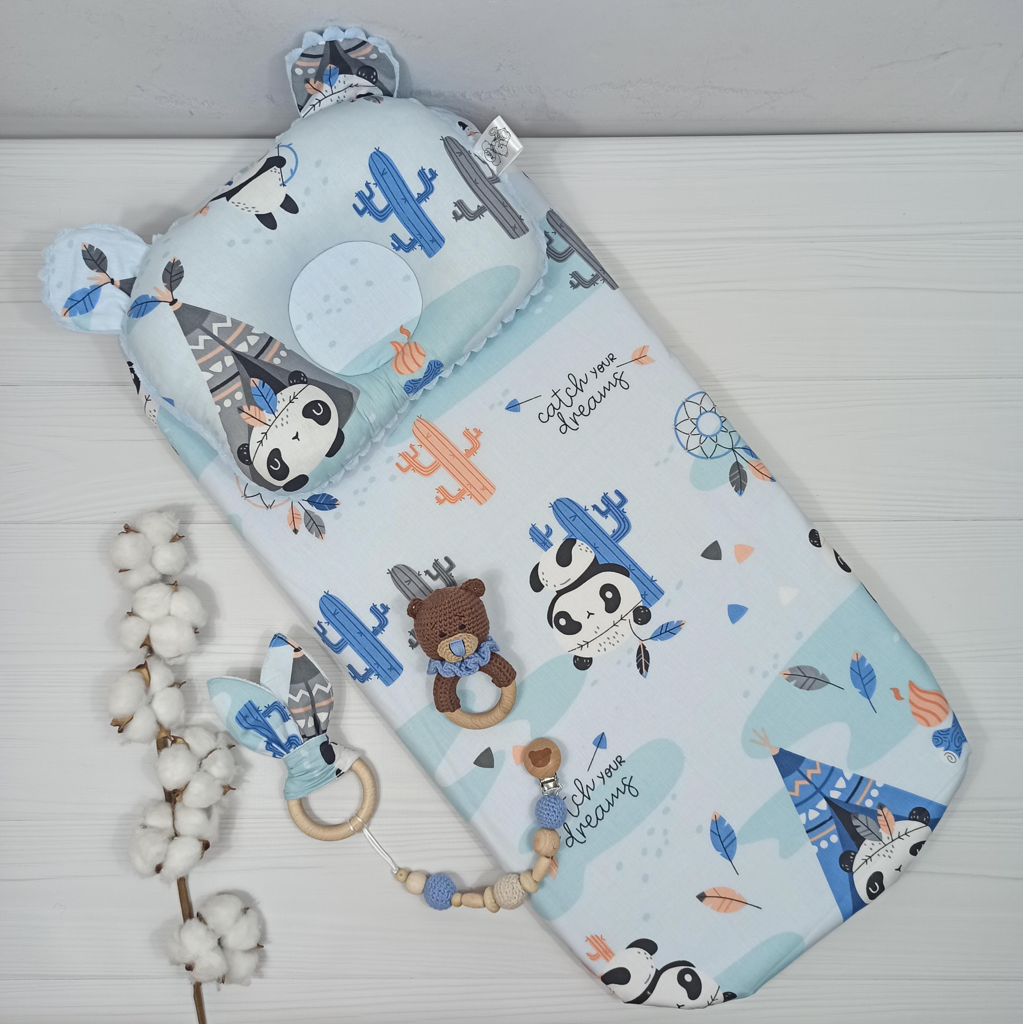 Набір в коляску a.l.babybox Панда індіанець з непромокаючим простирадлом Синій (NA 18188721)