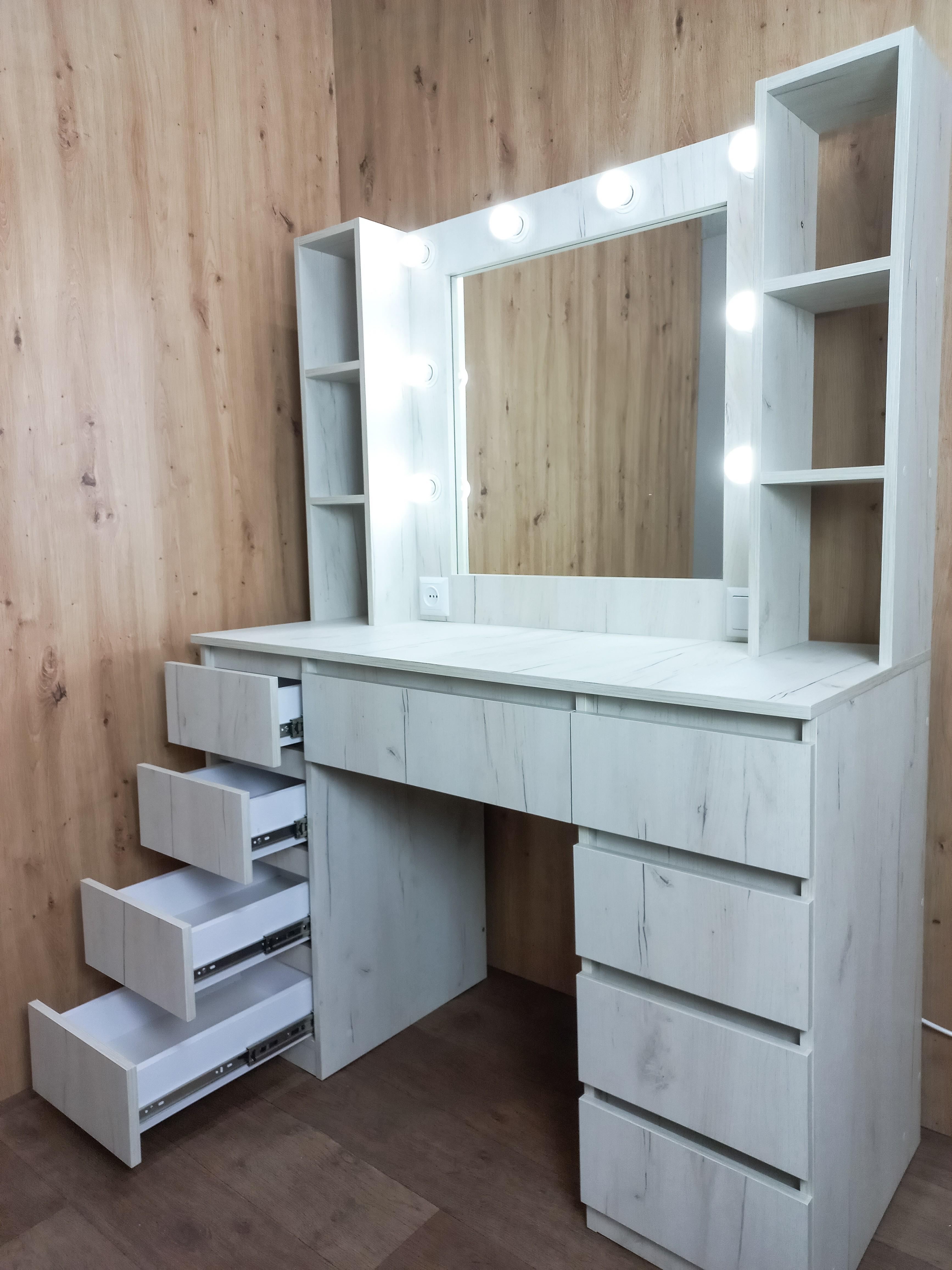 Туалетный столик с лампочками STPP9 1200x500x1600 мм Дуб Крафт Белый