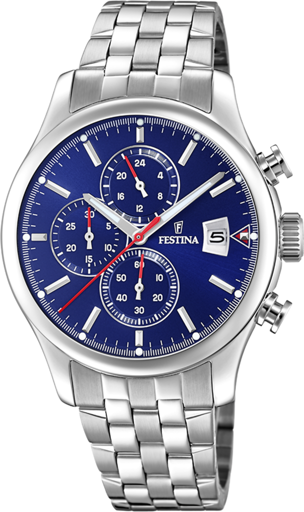 Наручные часы мужские Festina F20374/2 Timeless Chronograph со стальным корпусом WR 100 м и синим циферблатом