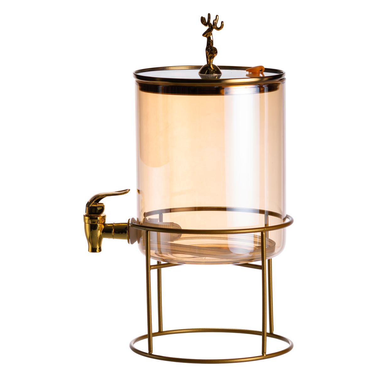 Лимонадница стеклянная с золотым краном и подставкой круглая 3,6 л (HP-34-18) - фото 5