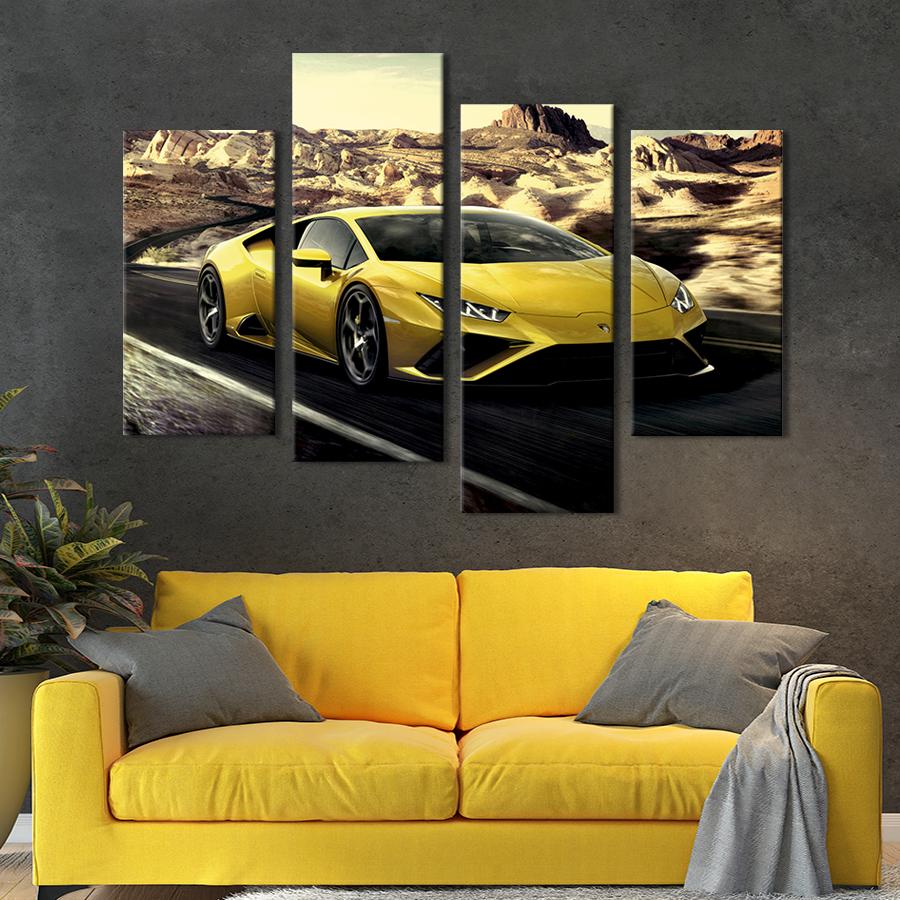Картина на холсте Стильная жёлтая Ламборджини Хуракан Эво 89x56 см (1335-42)