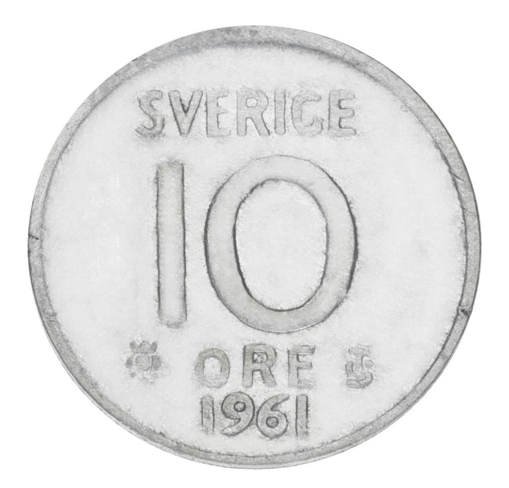 Коллекционная монета Швеция 10 эре 1961 серебро F-VF 1,45 г (М19902)