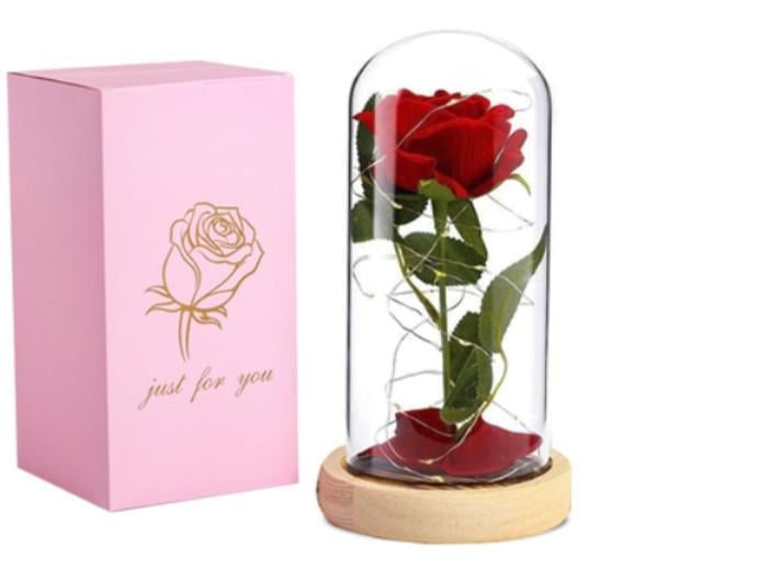 Подарункова троянда для дівчини жінка червона троянда в колбі з підсвічуванням Подарункова троянда для дівчини жінка червона троянда в колбі з підсвічуванням