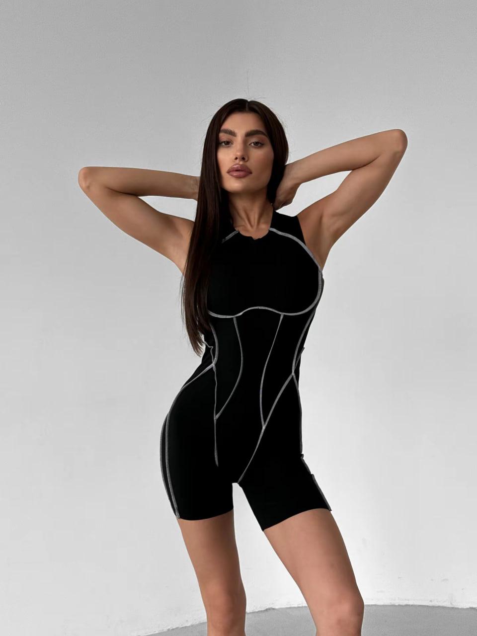 Комбінезон спортивний шви назовн без рукава йде з чашками без пуш-ап L Чорно-сірий (SJ01L) - фото 3 Комбінезон спортивний шви назовн без рукава йде з чашками без пуш-ап L Чорно-сірий (SJ01L) - фото 3