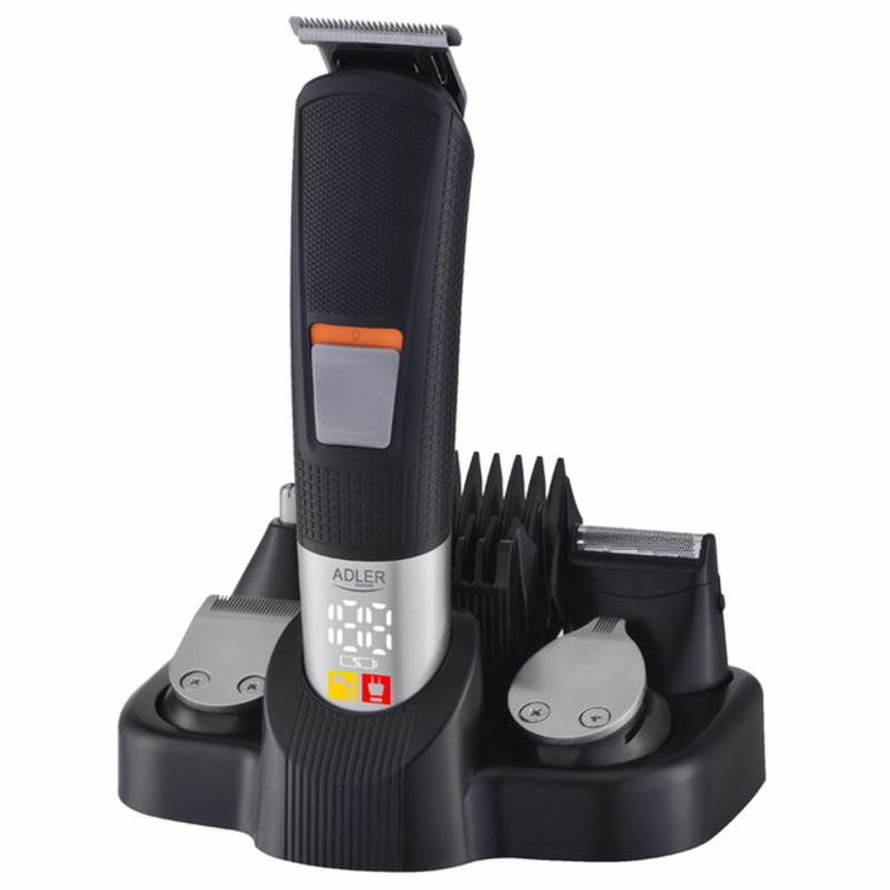 Набор для стрижки волос 5в1 Adler AD 2943 c LCD дисплеем USB зарядкой и подставкой Черный
