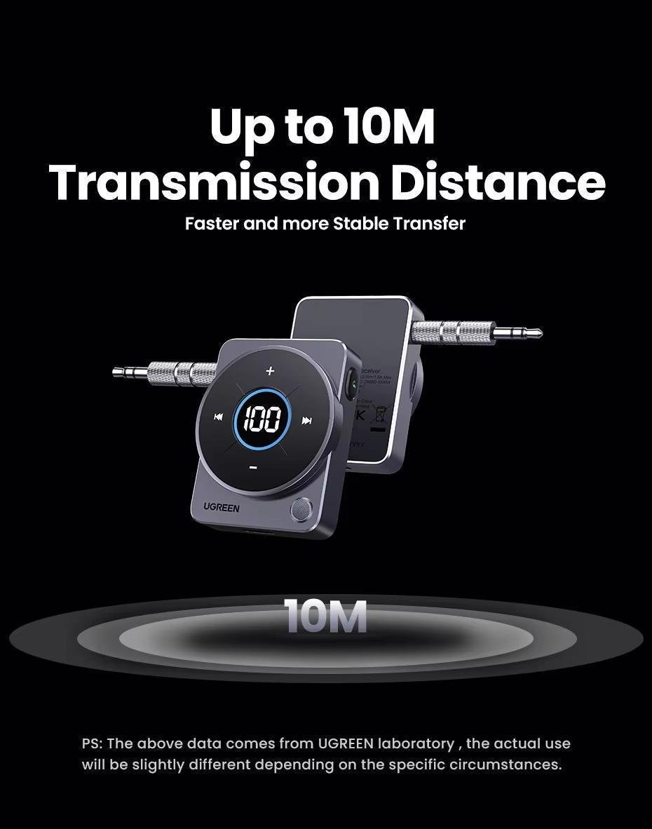 Адаптер UGREEN Bluetooth 5.4 AUX 3,5 мм 300 мАг 20 год Чорний (35003) - фото 5 Адаптер UGREEN Bluetooth 5.4 AUX 3,5 мм 300 мАг 20 год Чорний (35003) - фото 5