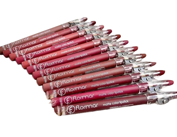 Набір нюдових олівців для губ Flormar з точилкою Waterproof lipstick pencils 12 шт.