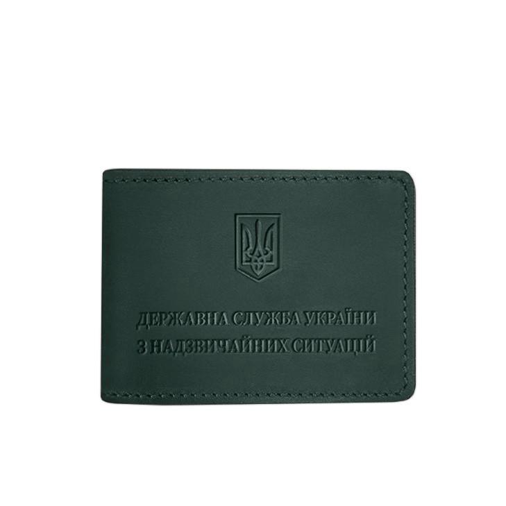 Обложка кожаная в удостоверение Государственной службы Украины по чрезвычайным ситуациям Crazy Horse Зеленый (A-027895)