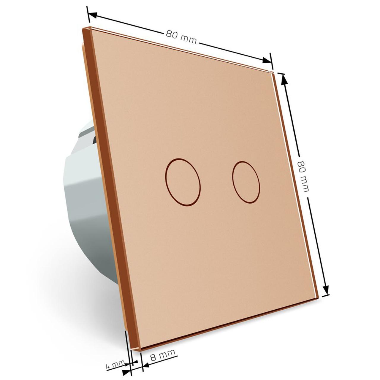 Вимикач імпульсний Livolo прохідний диммер 2 канала скляний Золотий (VL-C702H-13) - фото 5