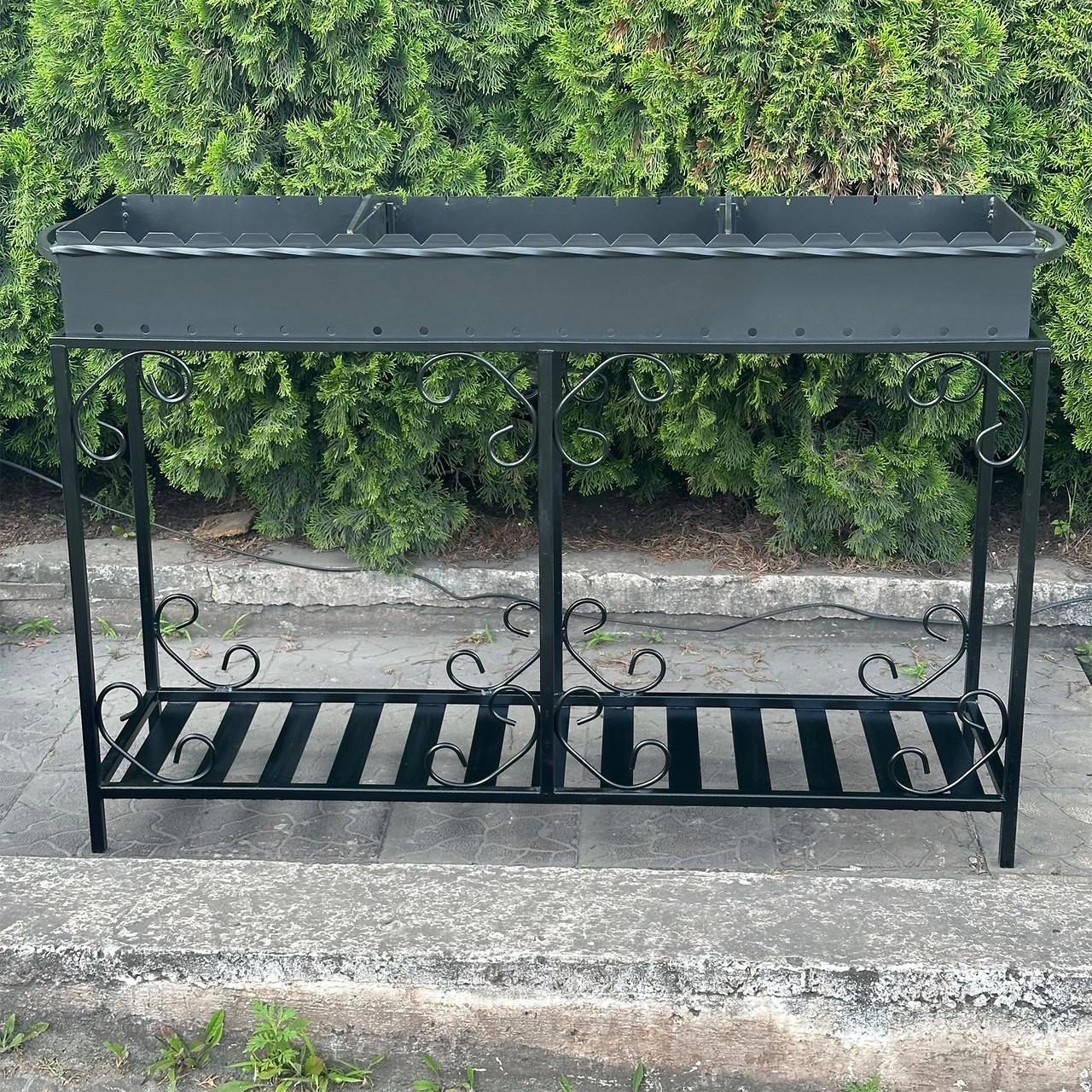 Мангал Metalzavod Гефест на 20 шампурів 4 мм на дровниці 143х39,5х97,2 см (MD20-4) - фото 1 Мангал Metalzavod Гефест на 20 шампурів 4 мм на дровниці 143х39,5х97,2 см (MD20-4) - фото 1