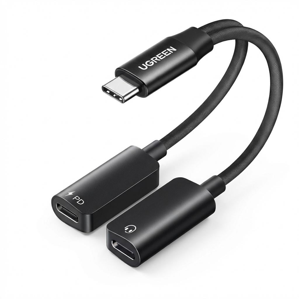 Адаптер аудио Ugreen CM821 USB-C/3.5 мм/PD 60 Вт Темно-серый (45800)