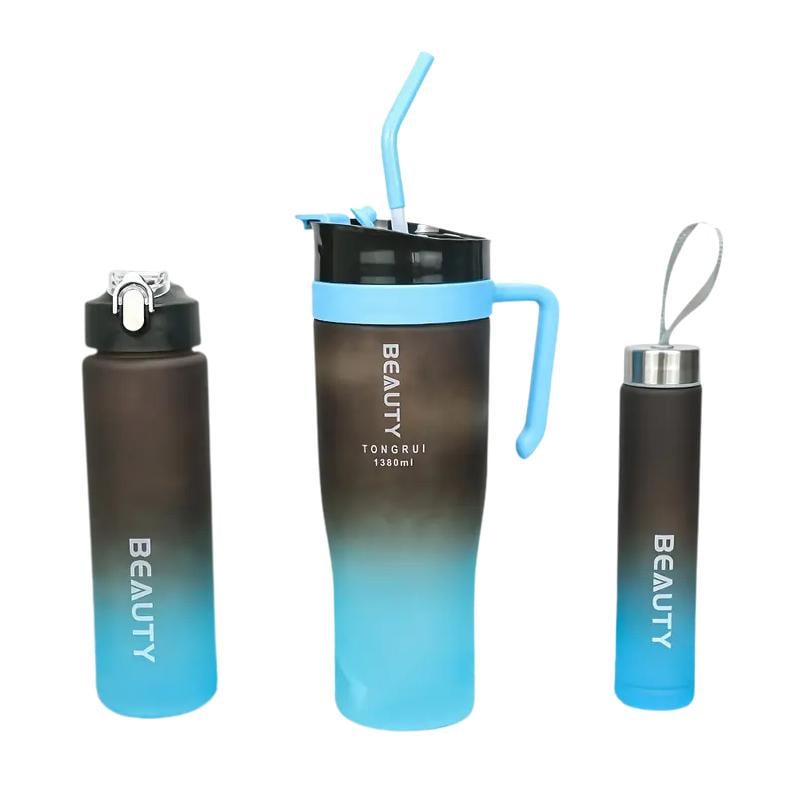 Набор спортивных бутылок для воды 3в1 с разметкой большой стакан с ручкой и трубочкой 1380/800/280 мл Черный/Синий (D-0068) Набор спортивных бутылок для воды 3в1 с разметкой большой стакан с ручкой и трубочкой 1380/800/280 мл Черный/Синий (D-0068)