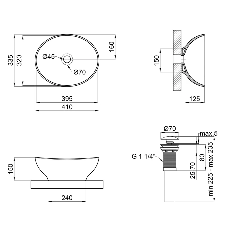 Раковина накладная овальная Q-tap Dove с донным клапаном 410x335x145 мм (SD00046250) - фото 2