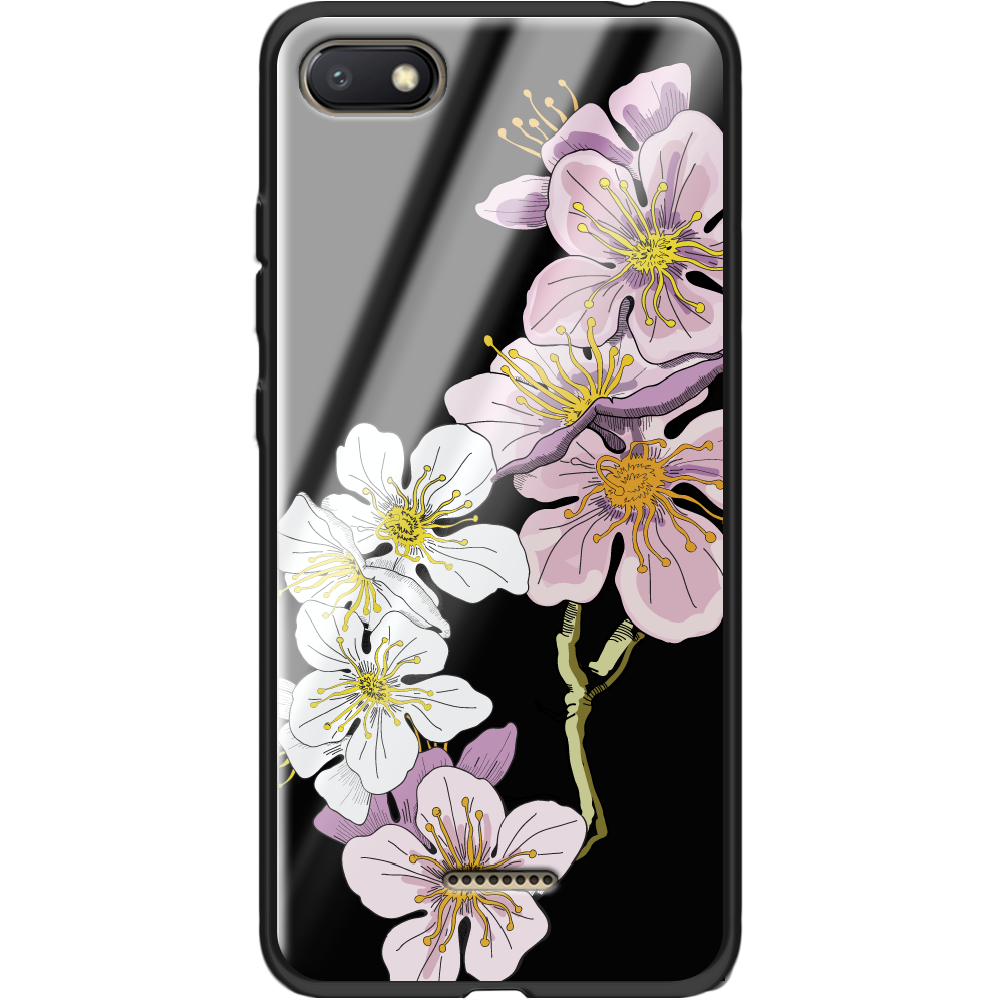 Чохол Boxface Xiaomi Redmi 6A Cherry Blossom Чорний силікон зі склом (34811-cc4-37745)