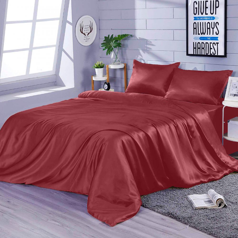 Комплект постельного белья Zastelli Бургунди Шелк (искусственный) семейное 2х145х210 Красный