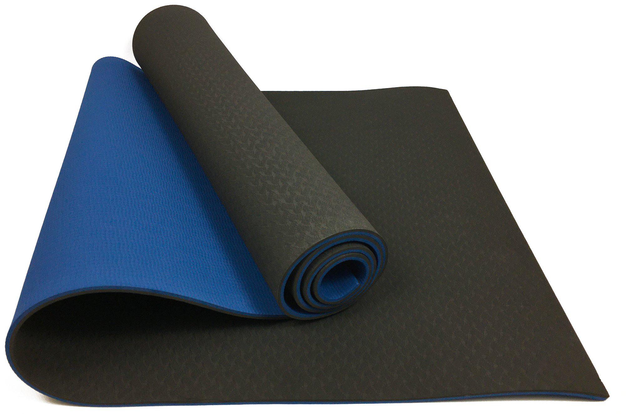 Коврик для йоги EasyFit TPE+TC двухслойный 183х61 см Черный/Синий (EF-TP6BL) - фото 1