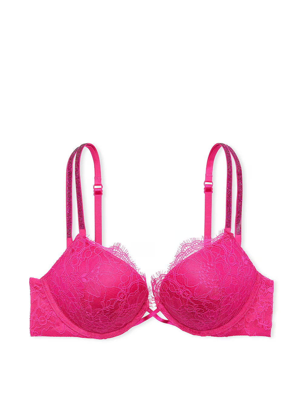 Бюстгальтер мереживний з пуш ап зі стразами Victoria's Secret Bombshell Add-2-Cups Double Shine Strap Lace Push-Up Bra 80В Рожевий (21757828) - фото 5