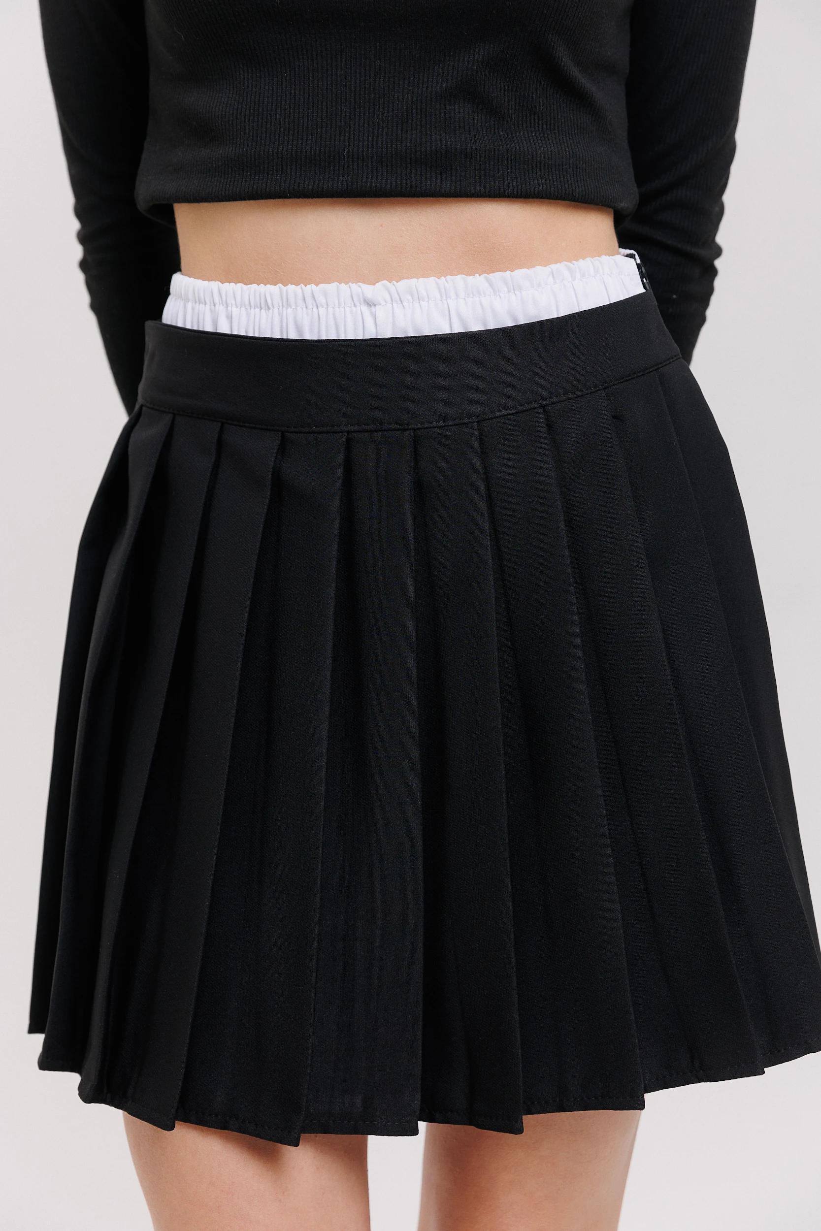 Юбка с двойным поясом для девочки 128 см Черный (127130D) - фото 2