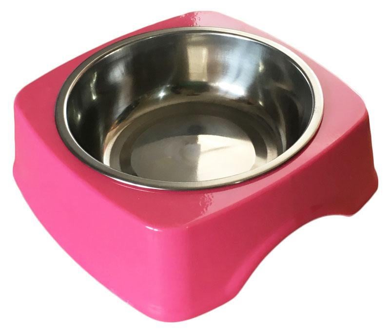 Миска для собак з нержавіючої сталі в квадратній пластиковій підставці 17х15 см Різнокольоровий (2296455619)
