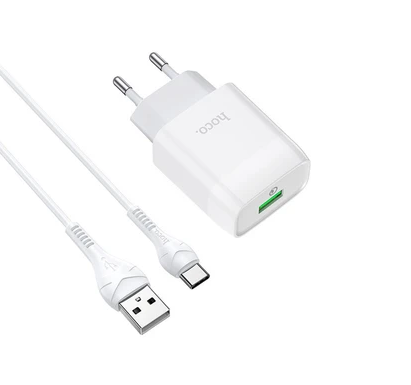Зарядний пристрій Hoco C72Q USB/QC3.0 з USB-кабелем Type-C Білий (2662787090)