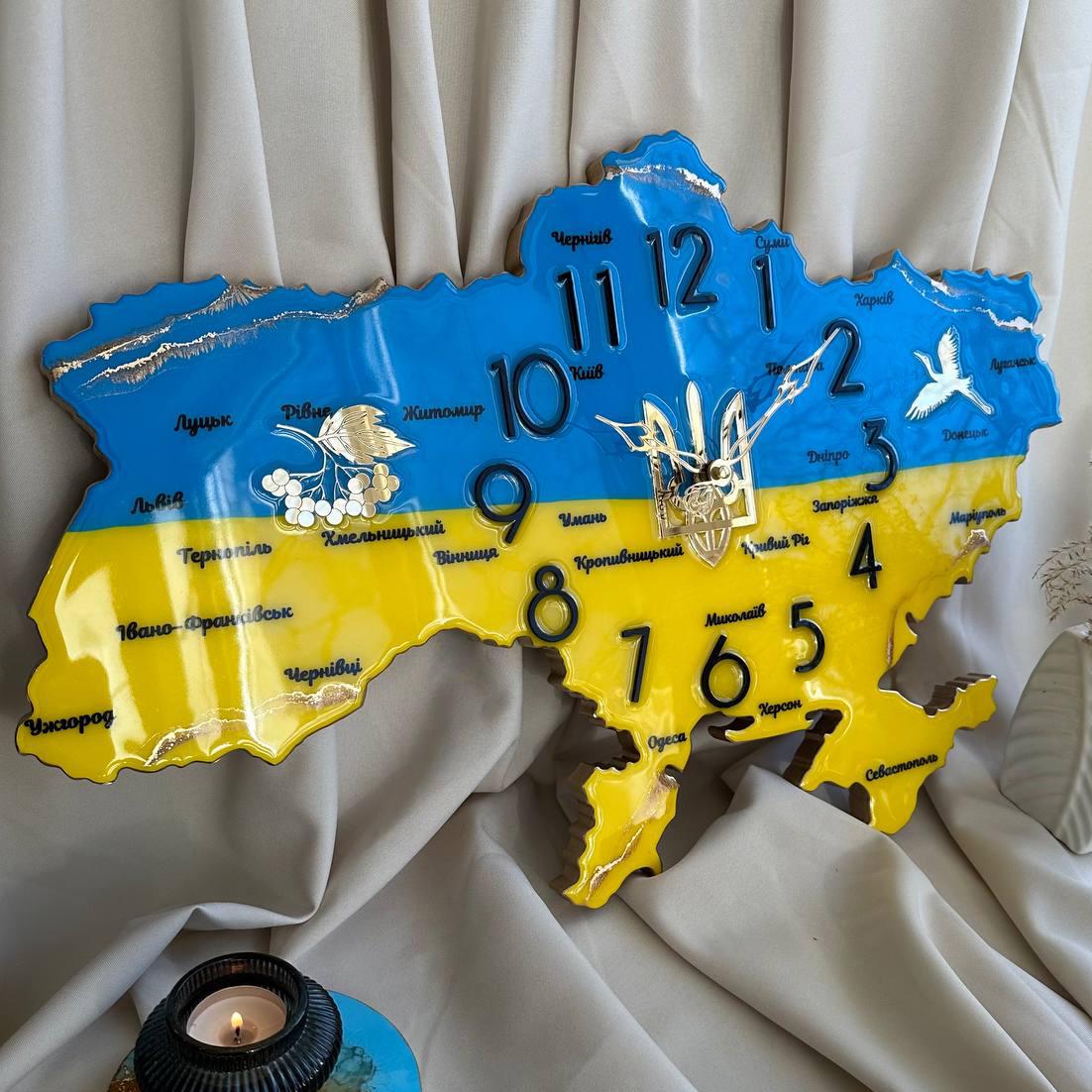 Часы настенные из эпоксидной смолы Карта Украины 60x40 см