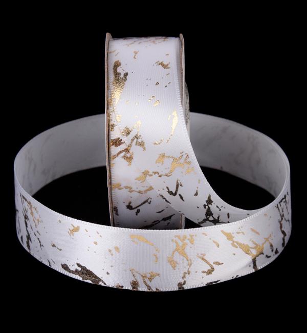 Атласная лента White/Gold 2,5x18 м