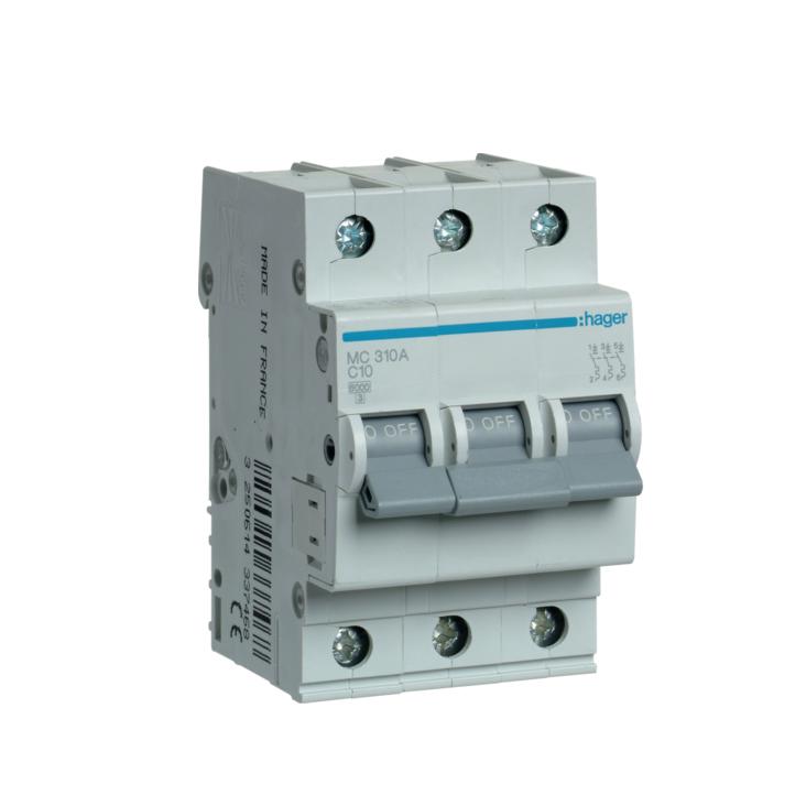 Автоматический выключатель Hager 3P 10A C 6 kA MC310A 3M