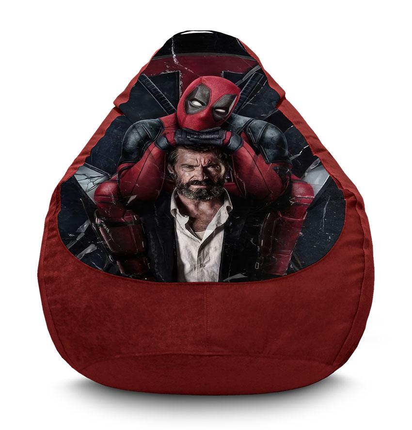 Кресло-мешок iPuff Funny Deadpool and Serious Wolverine Marvel флок XL 80x110 см Бордовый (113896)