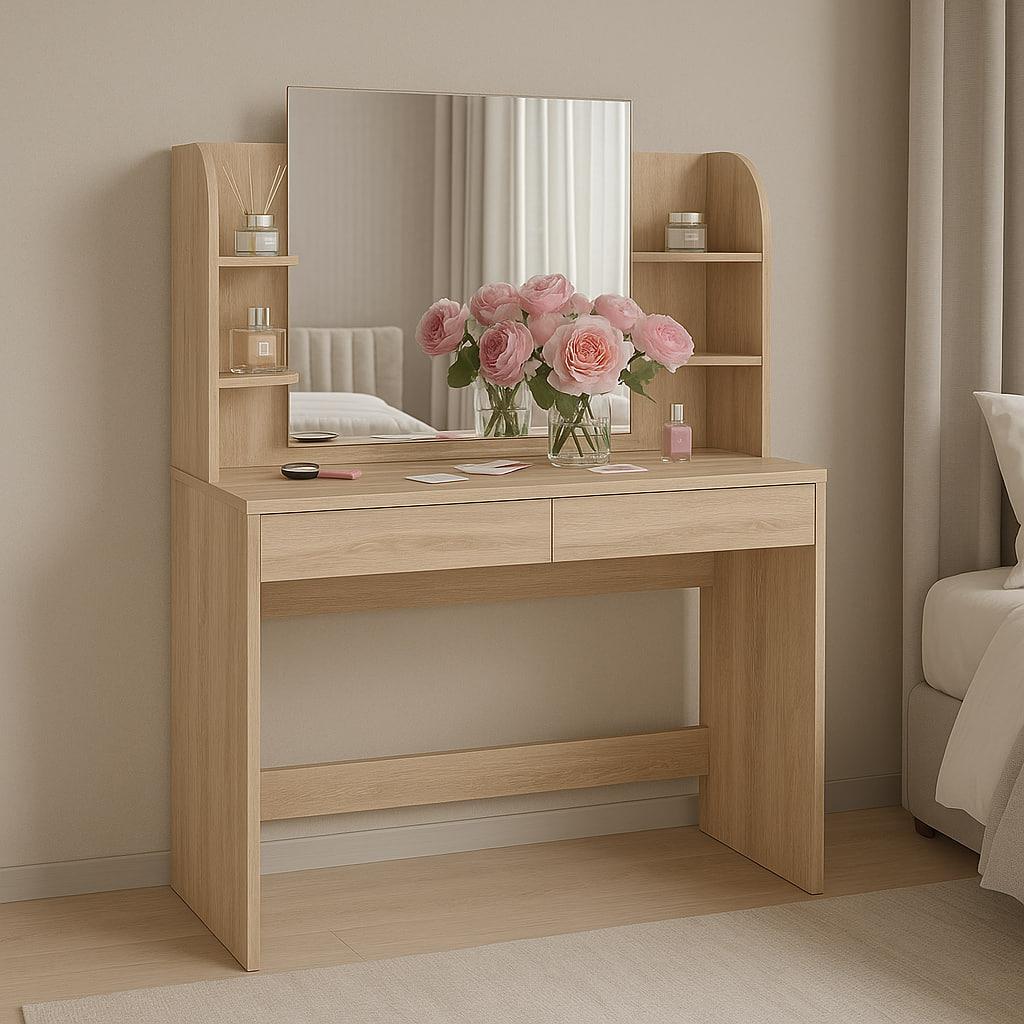 Туалетний столик New and Classic із квадратним дзеркалом 1250x1000x400 мм Дуб сонома (ТЗ-2-2) - фото 2 Туалетний столик New and Classic із квадратним дзеркалом 1250x1000x400 мм Дуб сонома (ТЗ-2-2) - фото 2