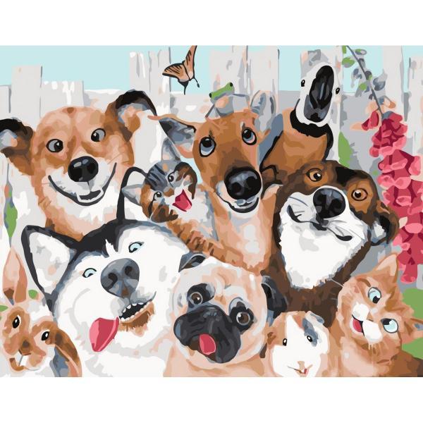 Картина по номерам Strateg Животные Селфи домашних питомцев 30х40 см в термопакете (VAm-2743-mt)