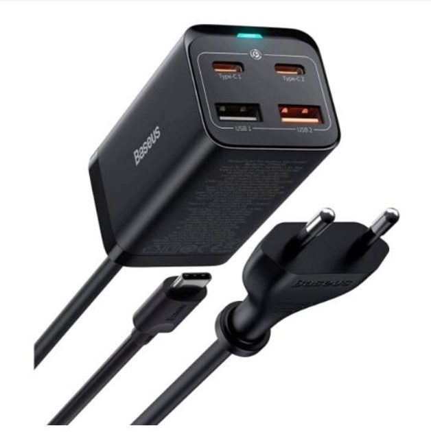 Зарядний пристрій BASEUS GaN3 Pro Desktop Fast Charger QC4.0+PD3.0 65W 2 USB + 2 Type-C 3A з кабелем 100W 20V/5A 1 м (18966031) - фото 1