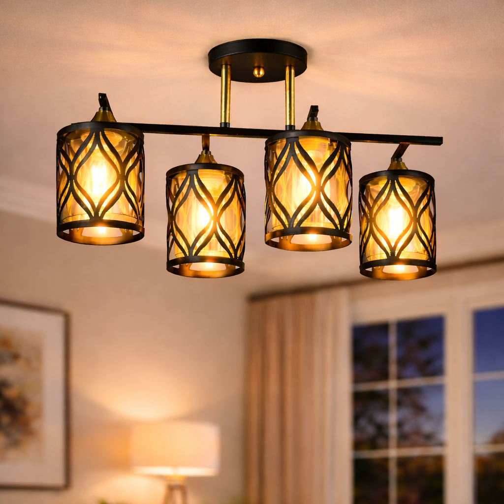 Люстра Sirius с металлическим каркасом под четыре лампы Е27 Черный/Медный (B N5942/4 ВК+COP)