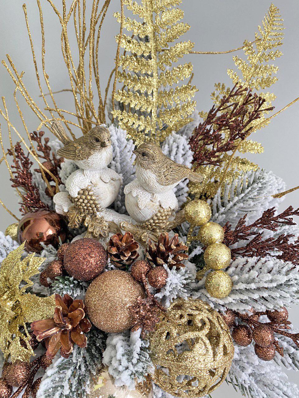 Новогодняя композиция Птички в лесу Золотой/Бронзово-коричневый - фото 4 Новогодняя композиция Птички в лесу Золотой/Бронзово-коричневый - фото 4
