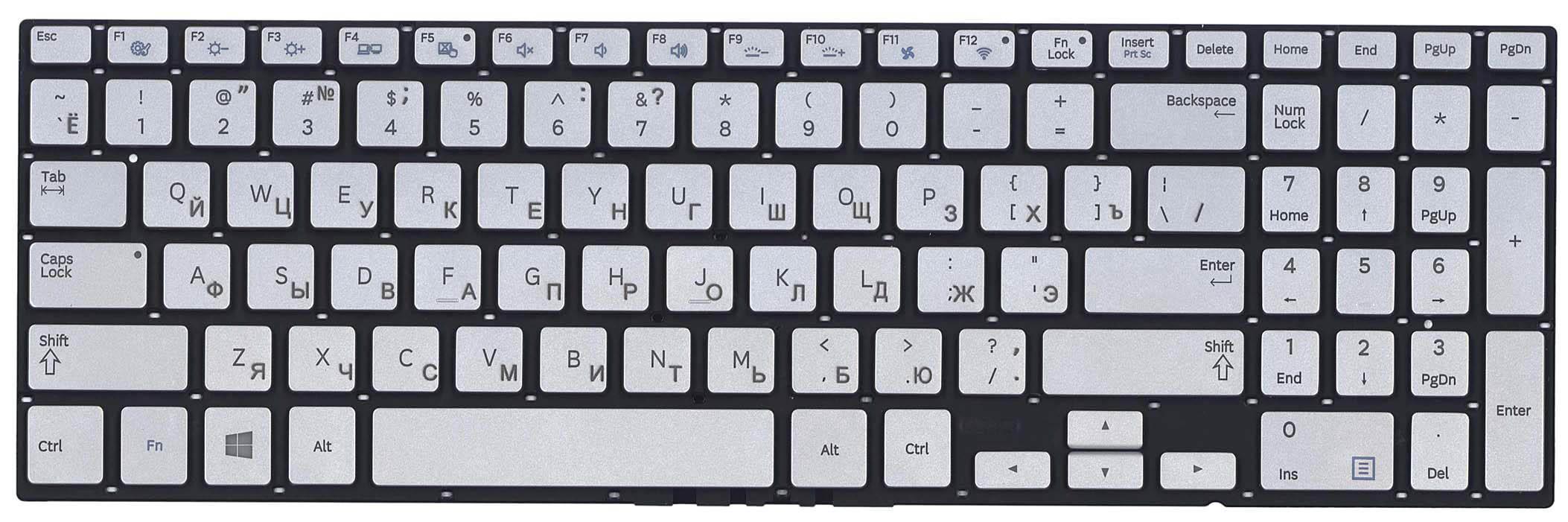 Клавиатура для ноутбука Samsung NP770Z5E NP880Z5E с подсветкой Light No Frame Silver