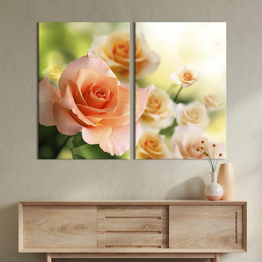 Модульная картина на холсте Диптих Розы персикового цвета 71x51 см (225-2)