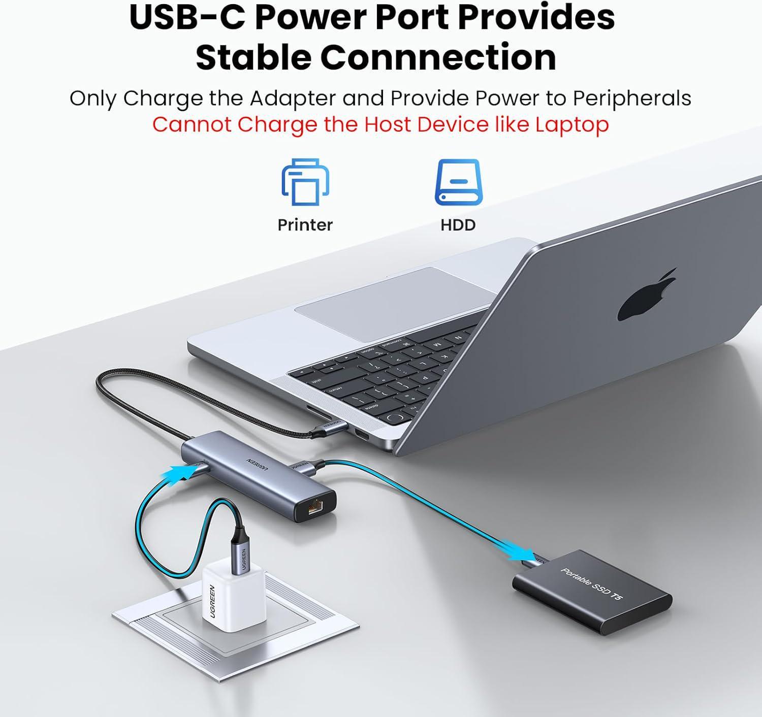 Концентратор UGREEN USB-C 3 порти USB 3.2 10 Гбіт/с 1 порт USB 2.0 Ethernet RJ45 1 Гбіт/с Сірий (45320) - фото 6 Концентратор UGREEN USB-C 3 порти USB 3.2 10 Гбіт/с 1 порт USB 2.0 Ethernet RJ45 1 Гбіт/с Сірий (45320) - фото 6