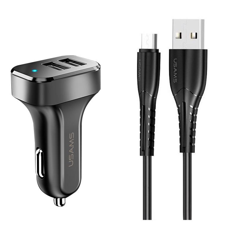 Автомобильное зарядное устройство Usams C13 2.1A Dual USB/U35 Micro USB cable 1 м Черный (00000036190_1)