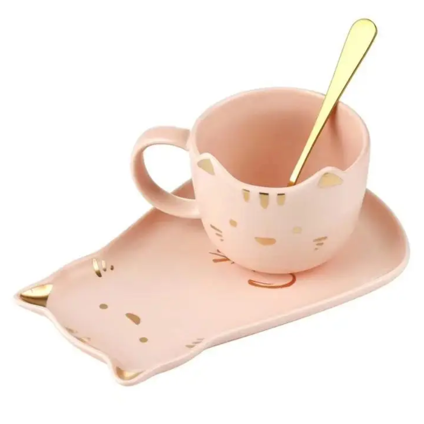Чашка с блюдцем и ложкой Cute kitty 14850 200 мл Розовый (4996642)