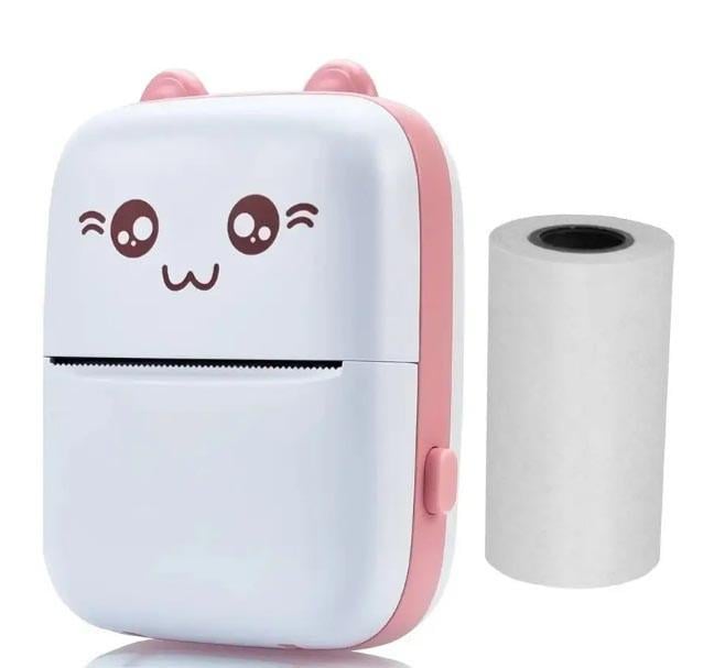Принтер дитячий Mini printer Cat Ears 8499 Bluetooth акумуляторний Рожевий (2231400507)