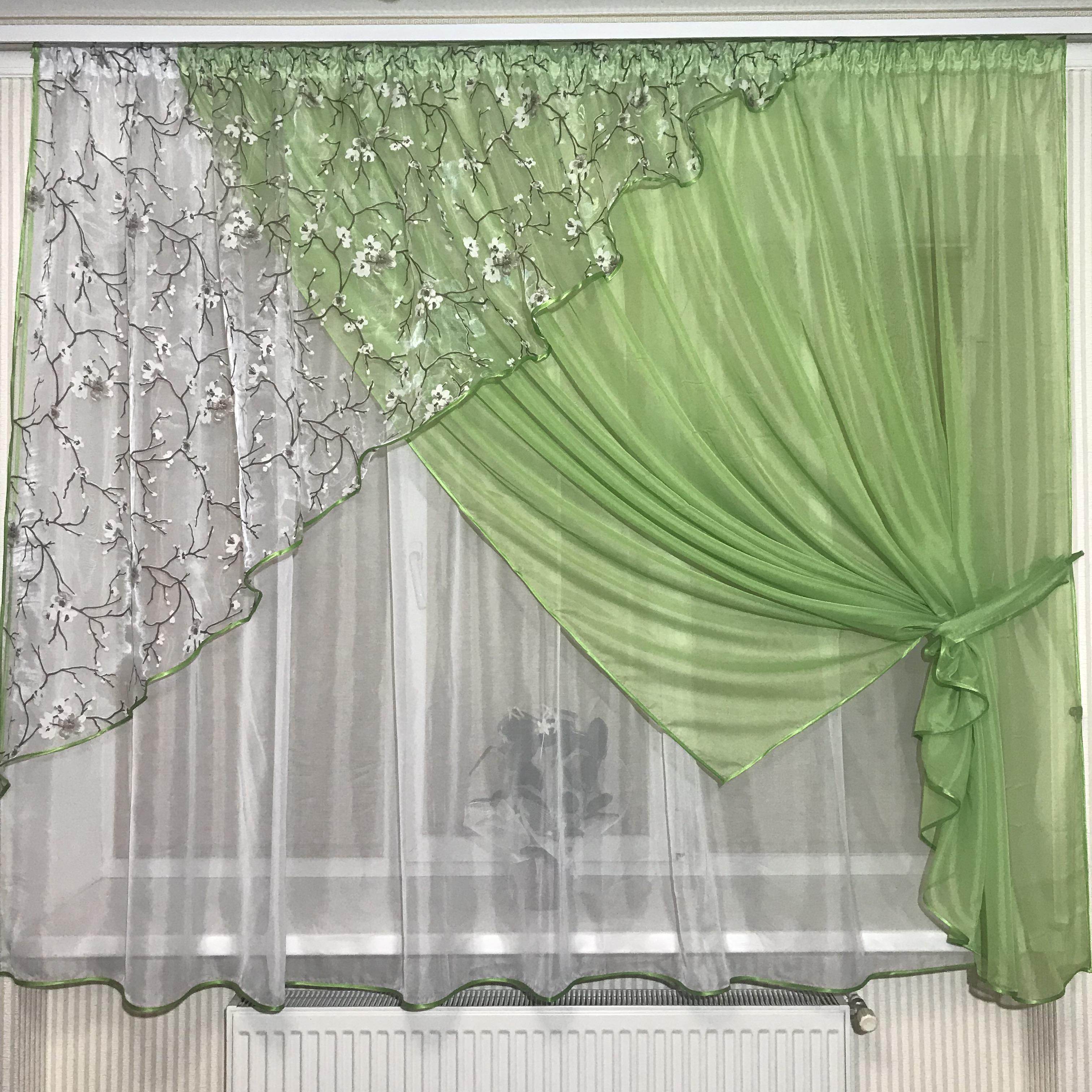 Занавеска на кухню TG Home №362 Сакура Салатовый - фото 3 Занавеска на кухню TG Home №362 Сакура Салатовый - фото 3