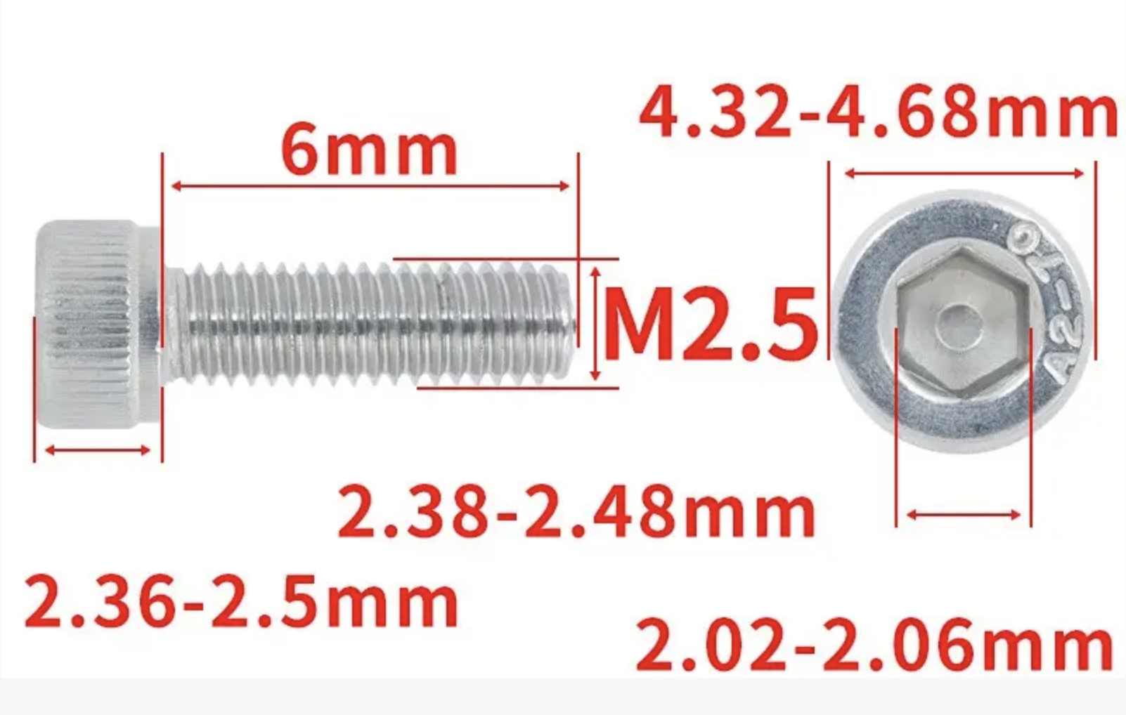 Гвинт з шестигранною головкою DIN912 M2,5x6 мм (DIN912_m25_6) - фото 2