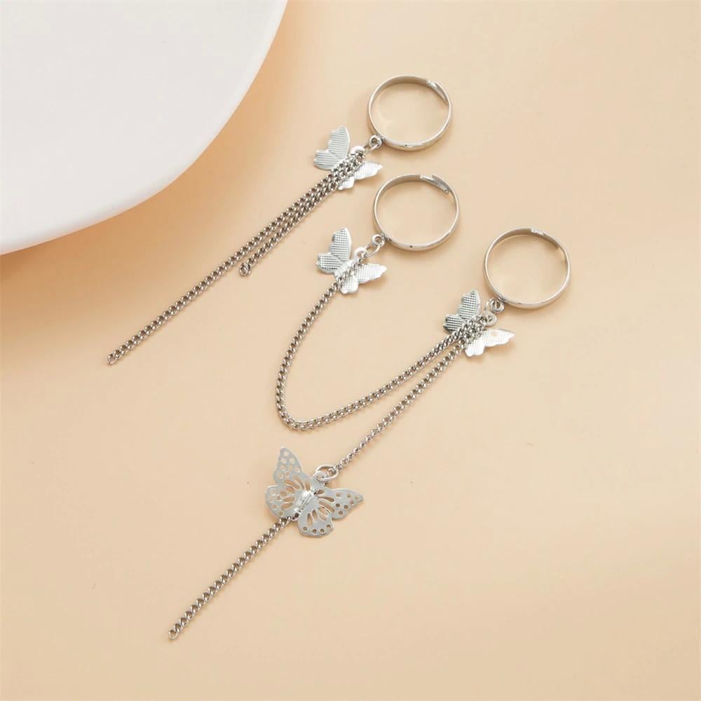 Набір кілець з метеликом з ланцюжком 3 шт. Сріблястий (1547297737)