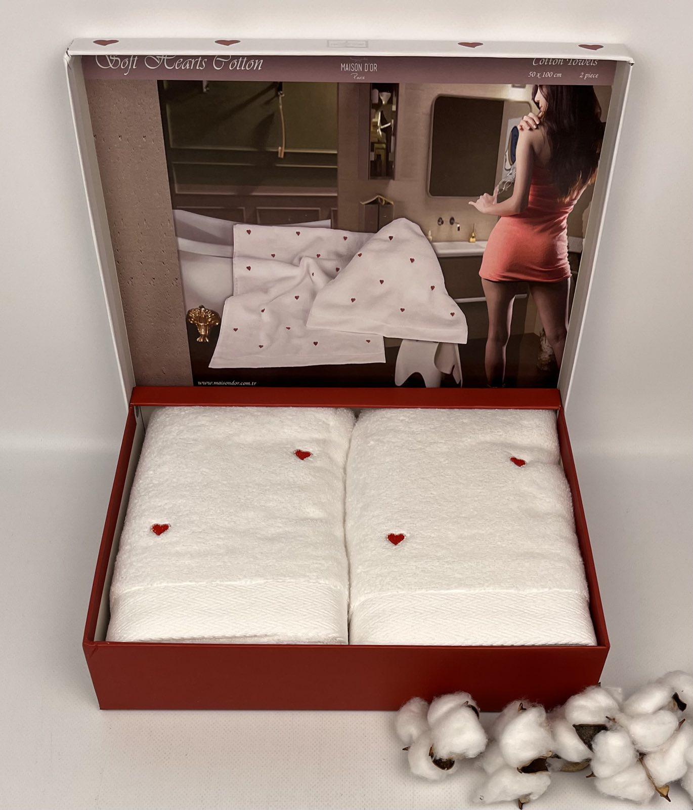 Рушники Maison D'or Soft Hearts Set 2 шт. White/Red (CN25944) - фото 1