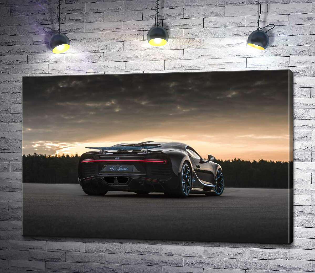 Картина ArtPoster Темный силуэт черного спортивного автомобиля Bugatti Chiron 130x86 см Модуль №1 (003361)