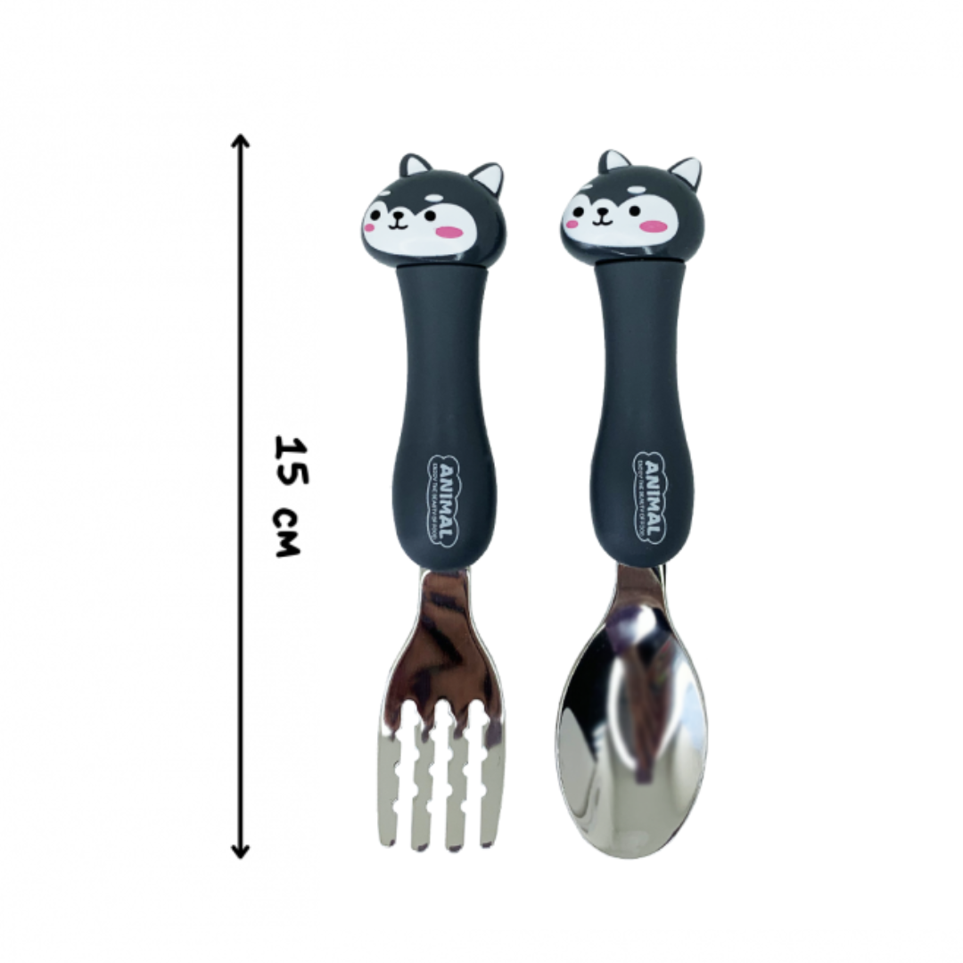 Набор детских столовых приборов Темный Котик вилка/ложка в контейнере (15304321) - фото 3