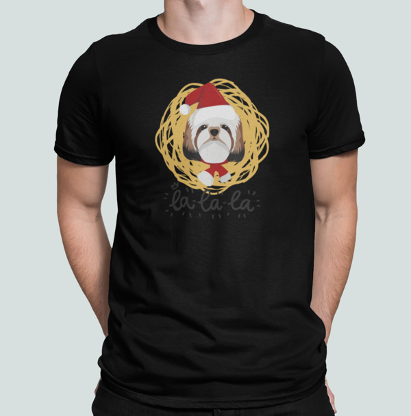 Футболка чоловіча новорічна Stedman з принтом La La Ши тцу S Чорний (НГ24-1)